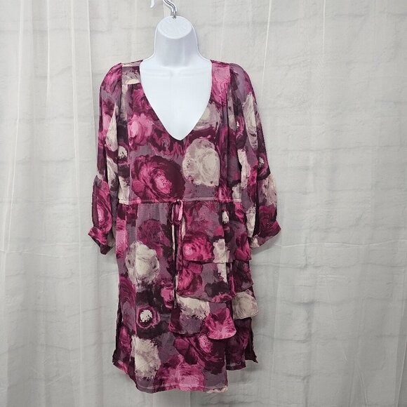 BCBGeneration Pink Purple Floral Mini Dress Coquette Romantic Floral Ruffled M - Picture 1 of 10